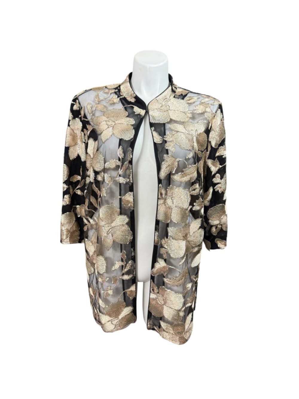 Alex Evenings 3X Gold Sequin Floral Mesh Open Front Jacket Plus‎ Size